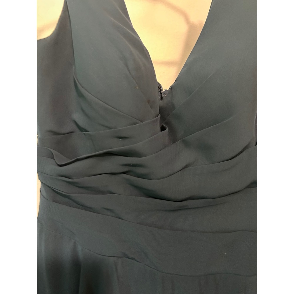 Azazie Navy Blue Chiffon V-Neck Pleated Ruffle Formal Bridesmaid Dress A8 Gown - Picture 3 of 8